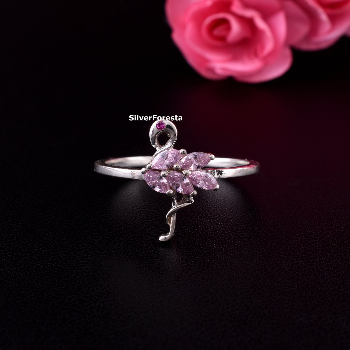 Flamingo Ring: Pink Zircon Bird Jewelry