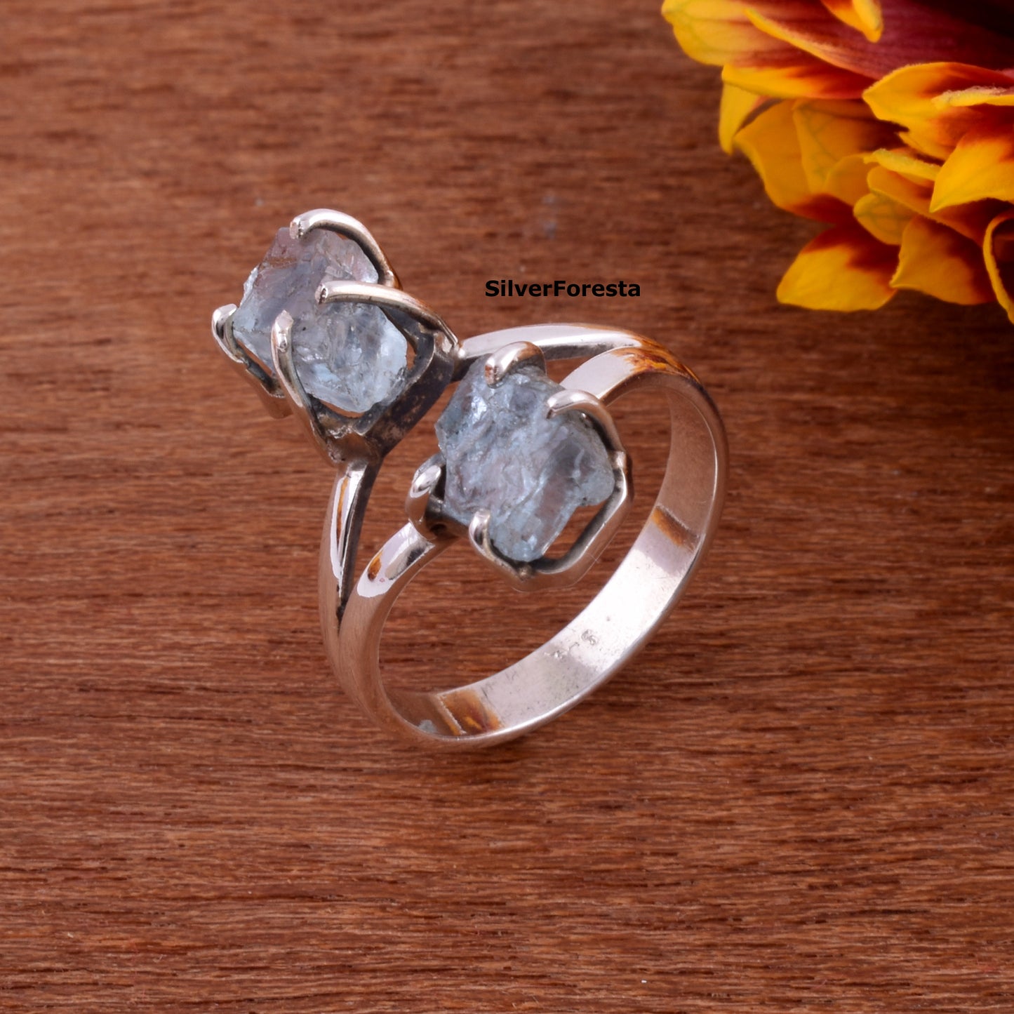 Aquamarine Silver Statement Ring - SilverForestaa