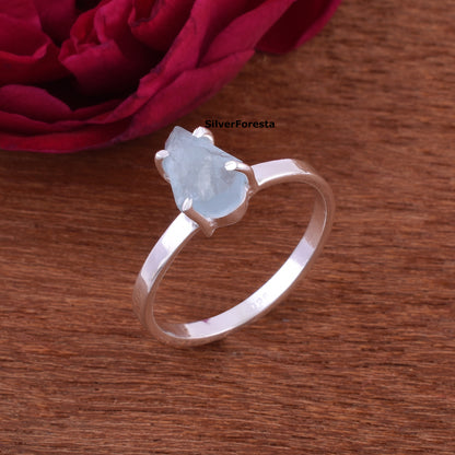 Raw Aquamarine Coffin Ring 925 Silver Gemstone Jewelry