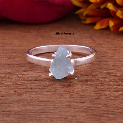 Raw Aquamarine Coffin Ring 925 Silver Gemstone Jewelry