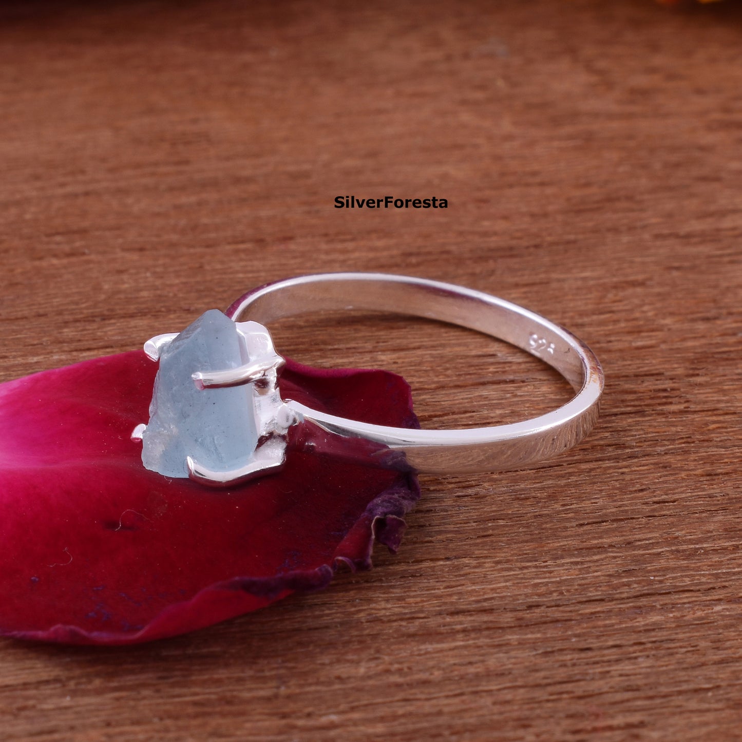 Raw Aquamarine Coffin Ring 925 Silver Gemstone Jewelry