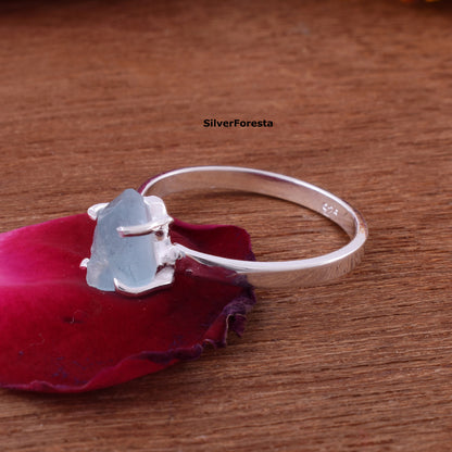Raw Aquamarine Coffin Ring 925 Silver Gemstone Jewelry