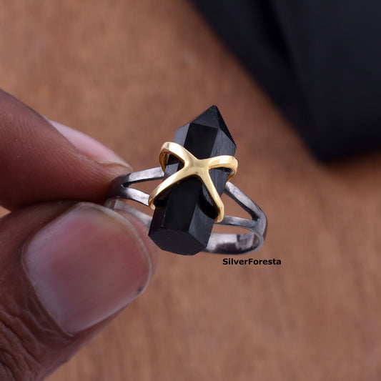 Black Onyx Pencil Shape Silver Ring – SilverForestaa