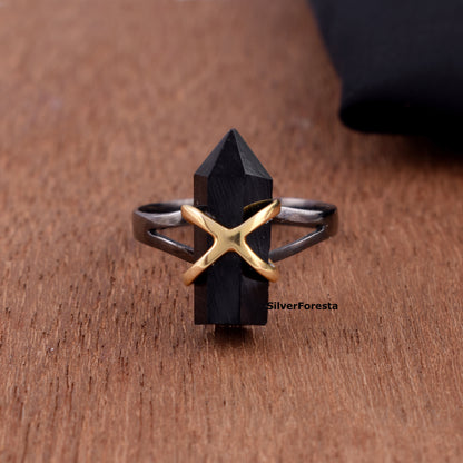 Black Onyx Pencil Shape Silver Ring – SilverForestaa