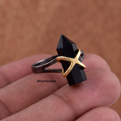 Black Onyx Pencil Shape Silver Ring – SilverForestaa