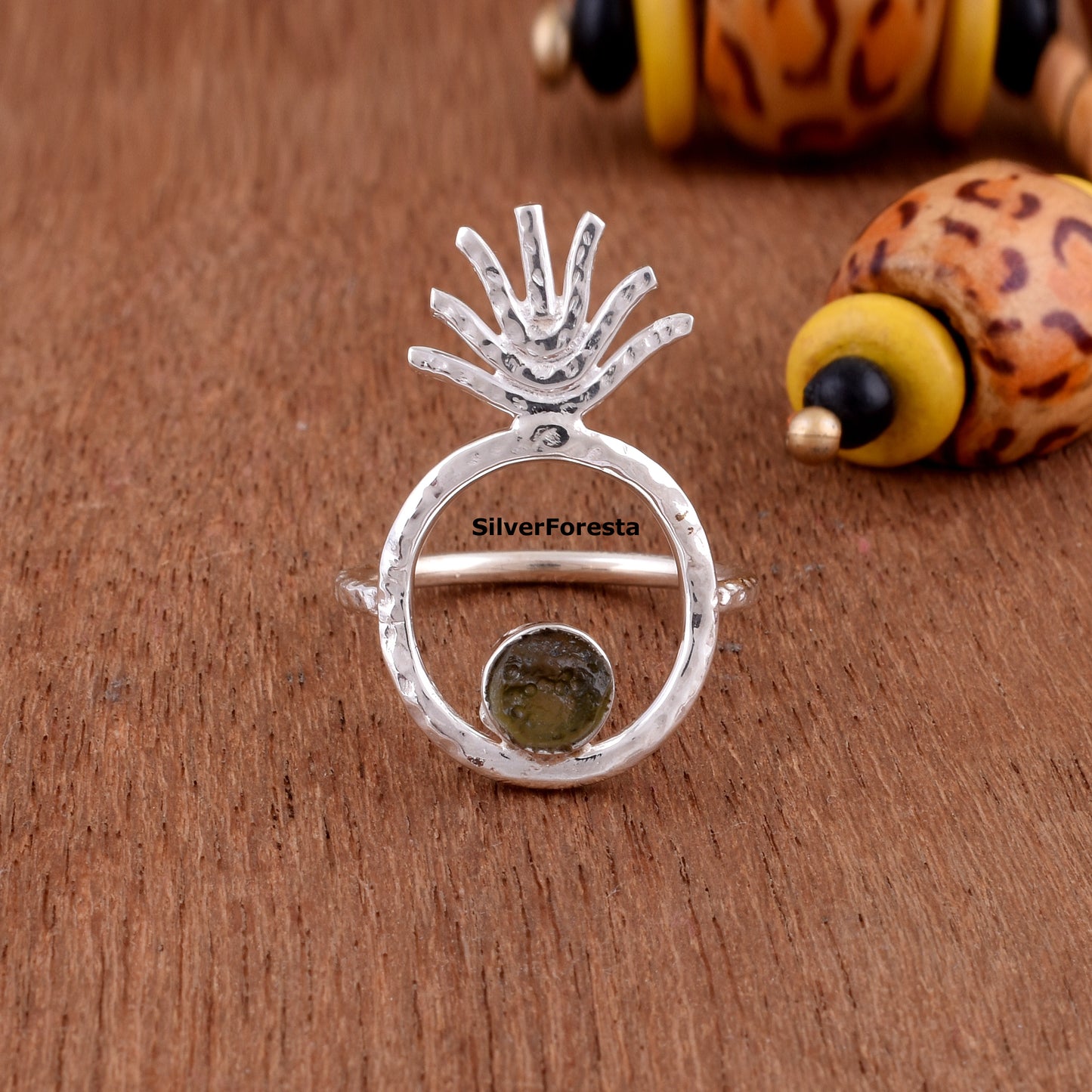 PPAP Pen Pineapple Apple Pen Moldavite Ring - SilverForestaa