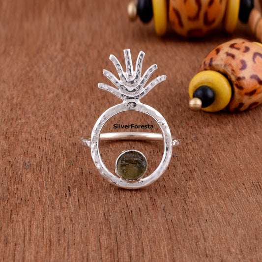 PPAP Pen Pineapple Apple Pen Moldavite Ring - SilverForestaa