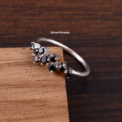 Black Spinel Cluster Ring Handmade Silver Ring - SilverForestaa