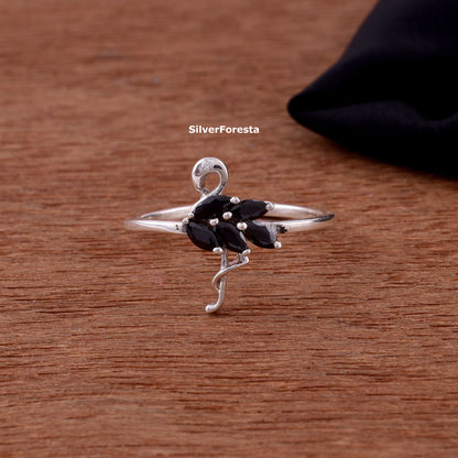 Flamingo Ring Black Spinel 925 Sterling Silver - SilverForestaa