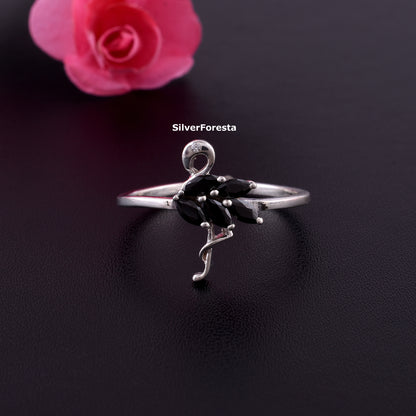 Flamingo Ring Black Spinel 925 Sterling Silver - SilverForestaa