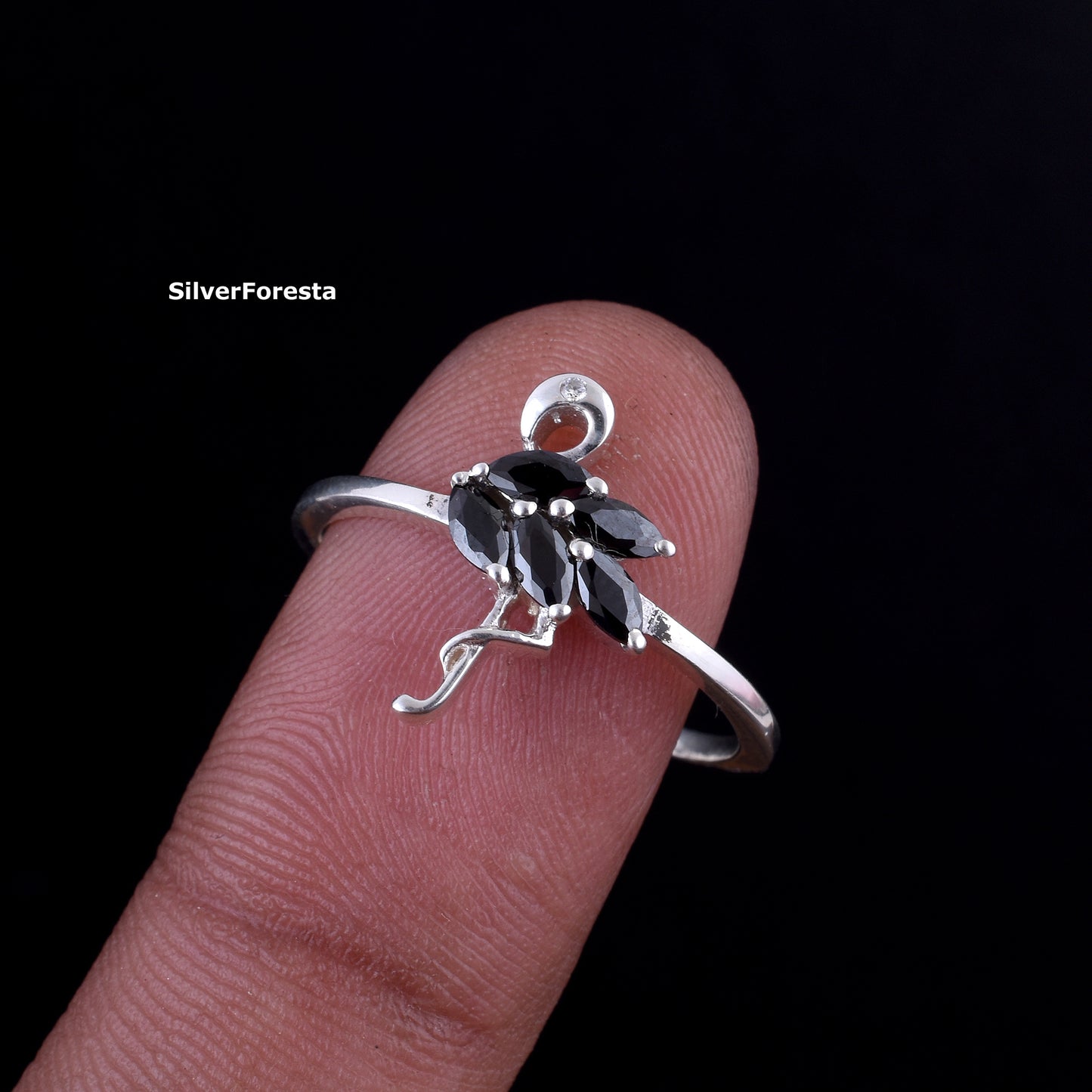 Flamingo Ring Black Spinel 925 Sterling Silver - SilverForestaa