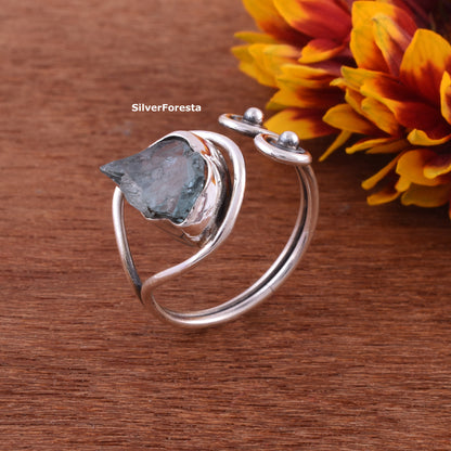 Raw Aquamarine Stone Ring Sterling Silver Gemstone Ring