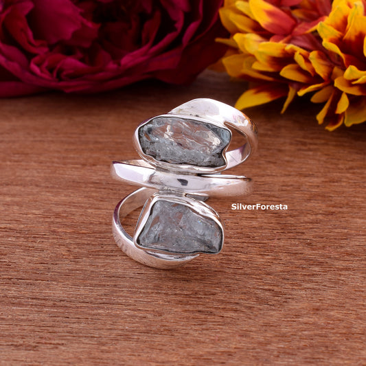 Aquamarine Swirl Ring 925 Silver Handmade Gemstone Ring