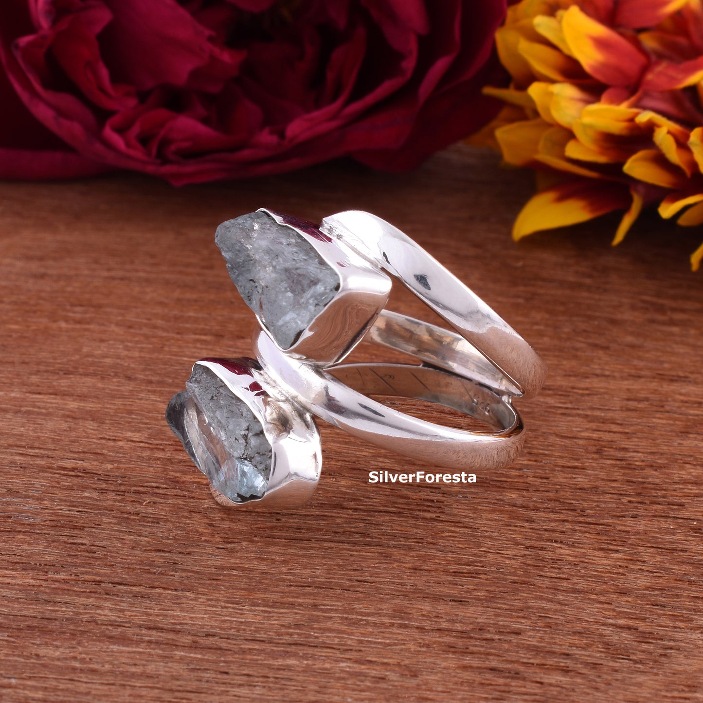 Aquamarine Swirl Ring 925 Silver Handmade Gemstone Ring