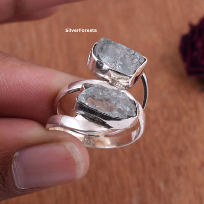 Aquamarine Swirl Ring 925 Silver Handmade Gemstone Ring