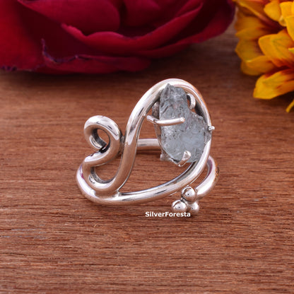 March Birthstone Ring Rough Aquamarine Silver Ring - SilverForestaa