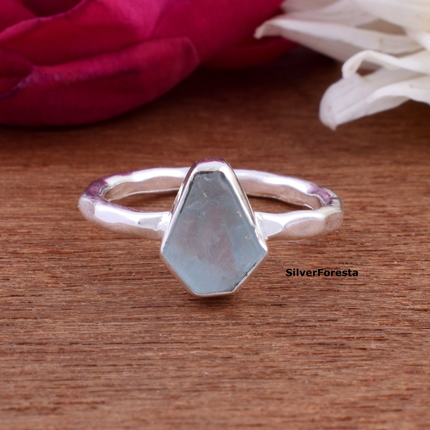 Rough Aquamarine Coffin Ring 925 Silver Gemstone Jewelry