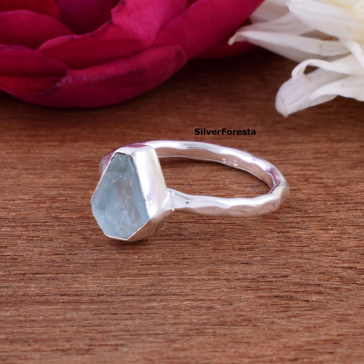 Rough Aquamarine Coffin Ring 925 Silver Gemstone Jewelry