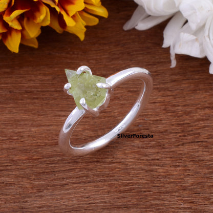 Rough Peridot Coffin Ring 925 Silver Gemstone Jewelry