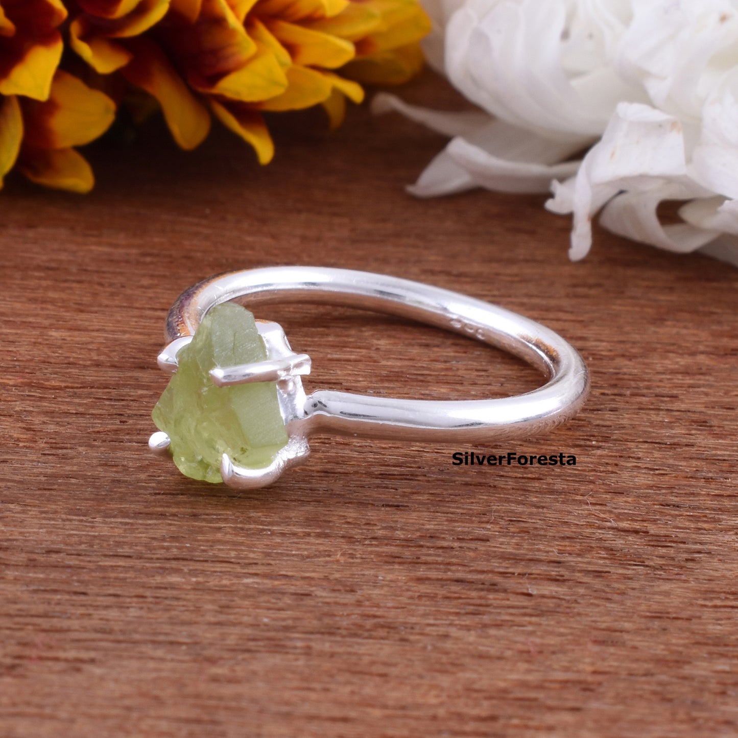 Rough Peridot Coffin Ring 925 Silver Gemstone Jewelry