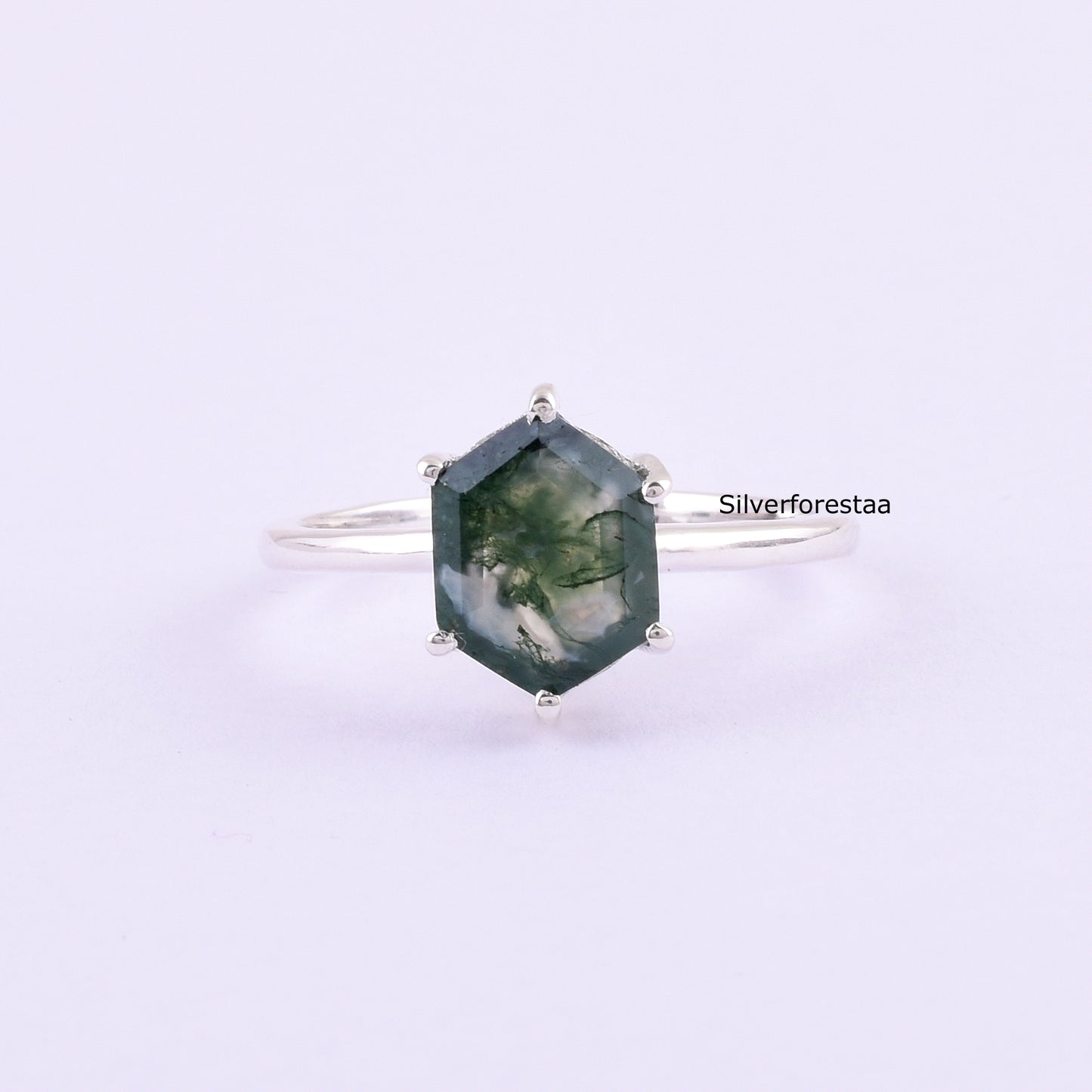 Dainty Moss Agate Ring Perfect Anniversary Gift - SilverForestaa