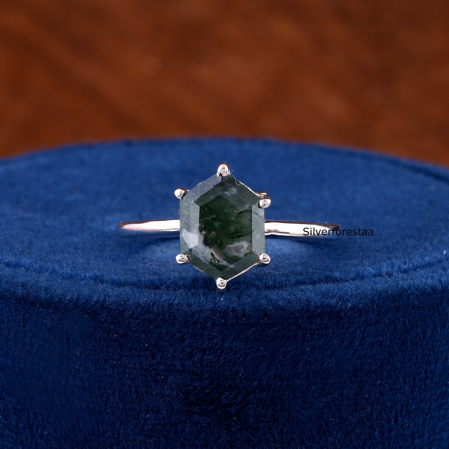 Dainty Moss Agate Ring Perfect Anniversary Gift - SilverForestaa