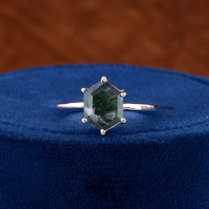 Dainty Moss Agate Ring Perfect Anniversary Gift - SilverForestaa