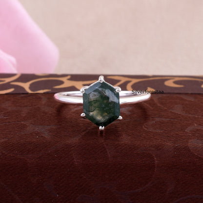 Dainty Moss Agate Ring Perfect Anniversary Gift - SilverForestaa