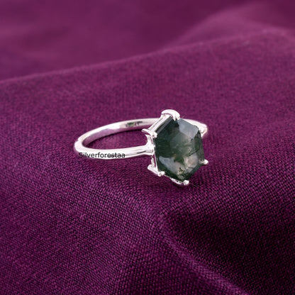 Dainty Moss Agate Ring Perfect Anniversary Gift - SilverForestaa