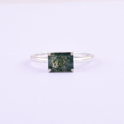 Natural Moss Agate Ring 925 Silver SilverForestaa Jewelry