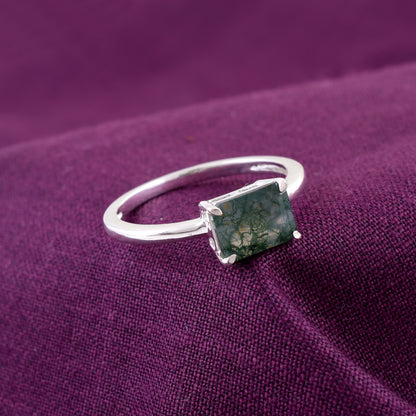 Natural Moss Agate Ring 925 Silver SilverForestaa Jewelry