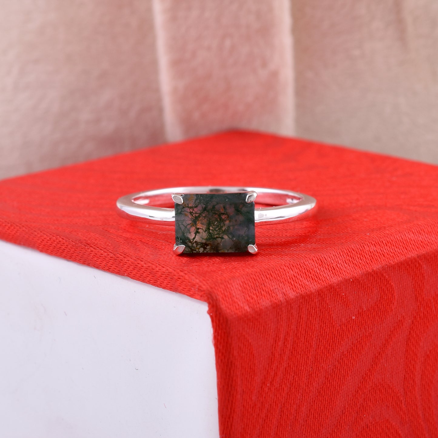 Natural Moss Agate Ring 925 Silver SilverForestaa Jewelry