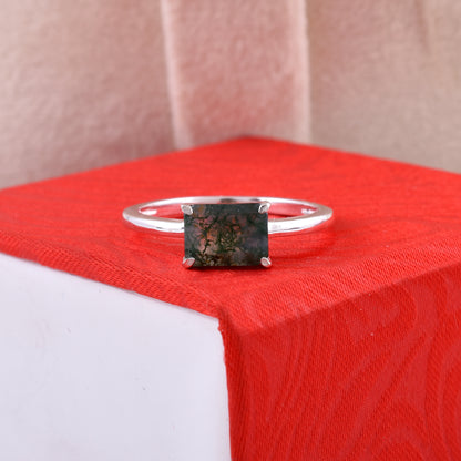 Natural Moss Agate Ring 925 Silver SilverForestaa Jewelry