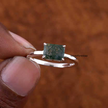 Natural Moss Agate Ring 925 Silver SilverForestaa Jewelry
