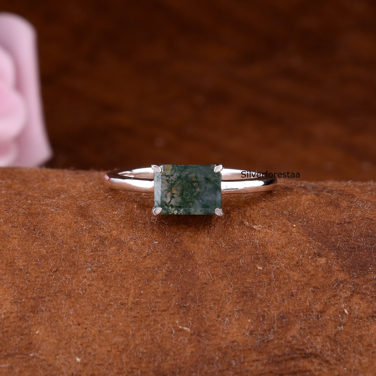 Natural Moss Agate Ring 925 Silver SilverForestaa Jewelry