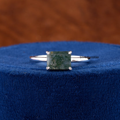 Natural Moss Agate Ring 925 Silver SilverForestaa Jewelry