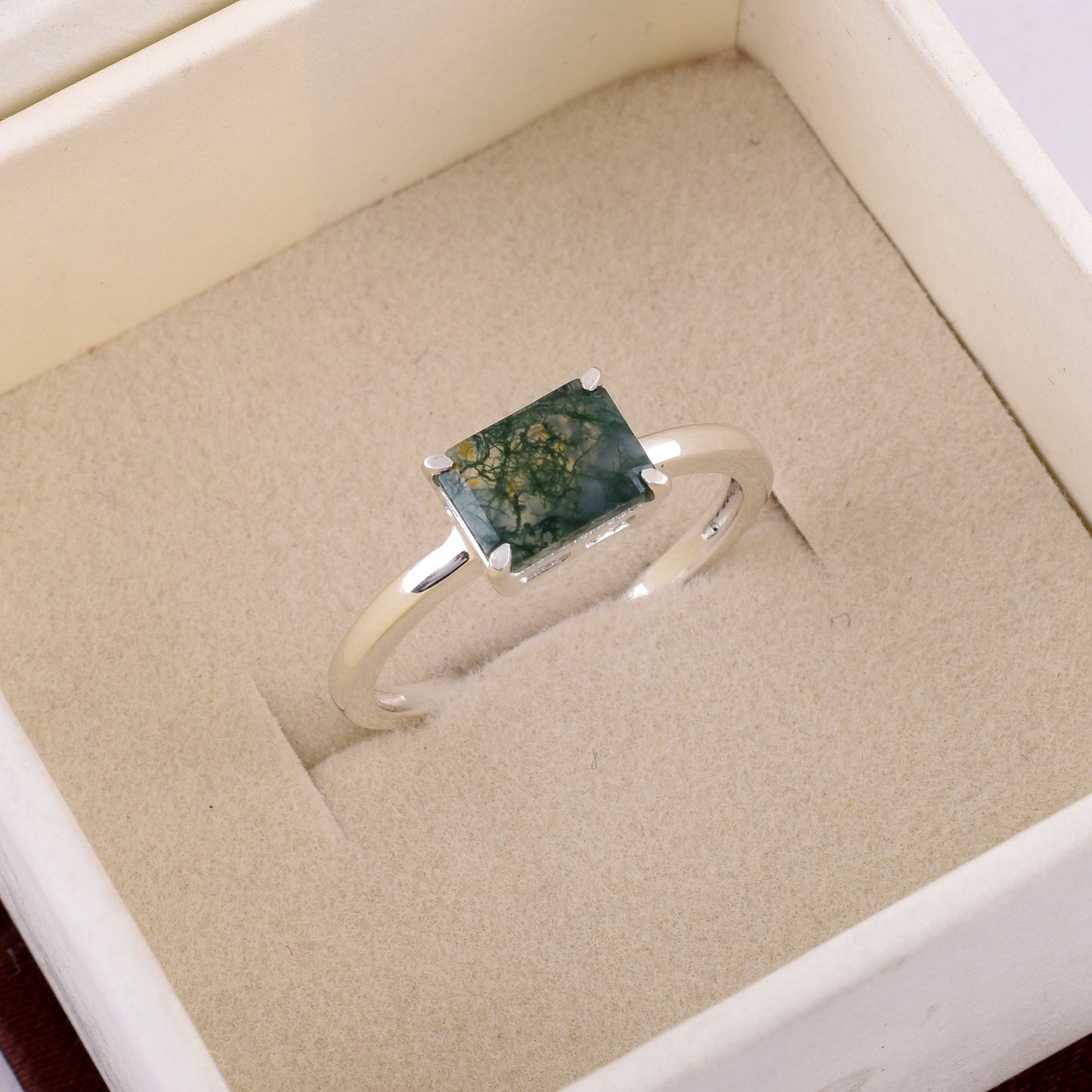 Natural Moss Agate Ring 925 Silver SilverForestaa Jewelry