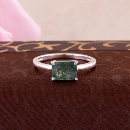 Natural Moss Agate Ring 925 Silver SilverForestaa Jewelry