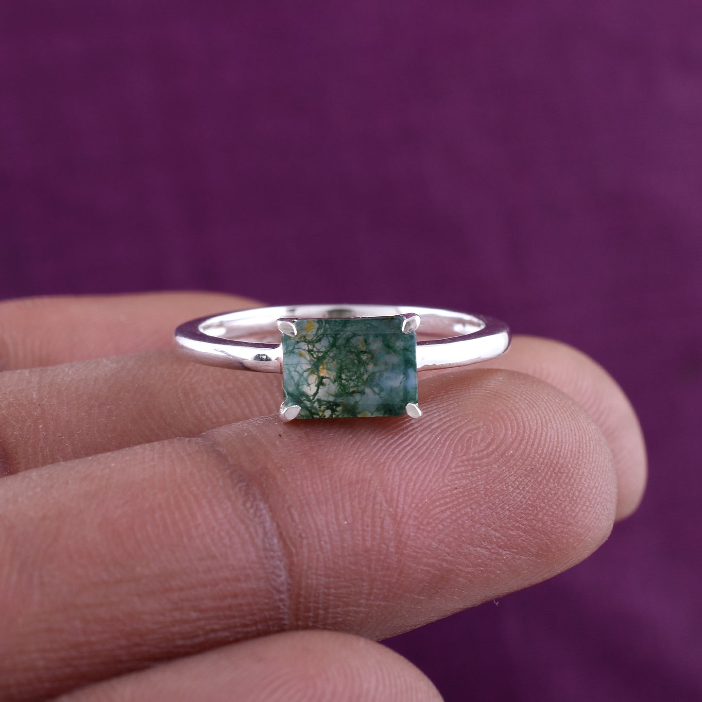 Natural Moss Agate Ring 925 Silver SilverForestaa Jewelry