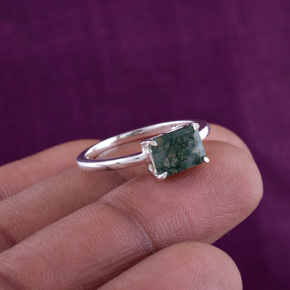 Natural Moss Agate Ring 925 Silver SilverForestaa Jewelry