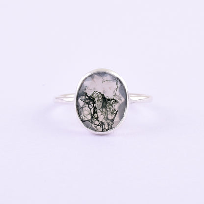Midnight Moss Agate Silver Ring - SilverForestaa