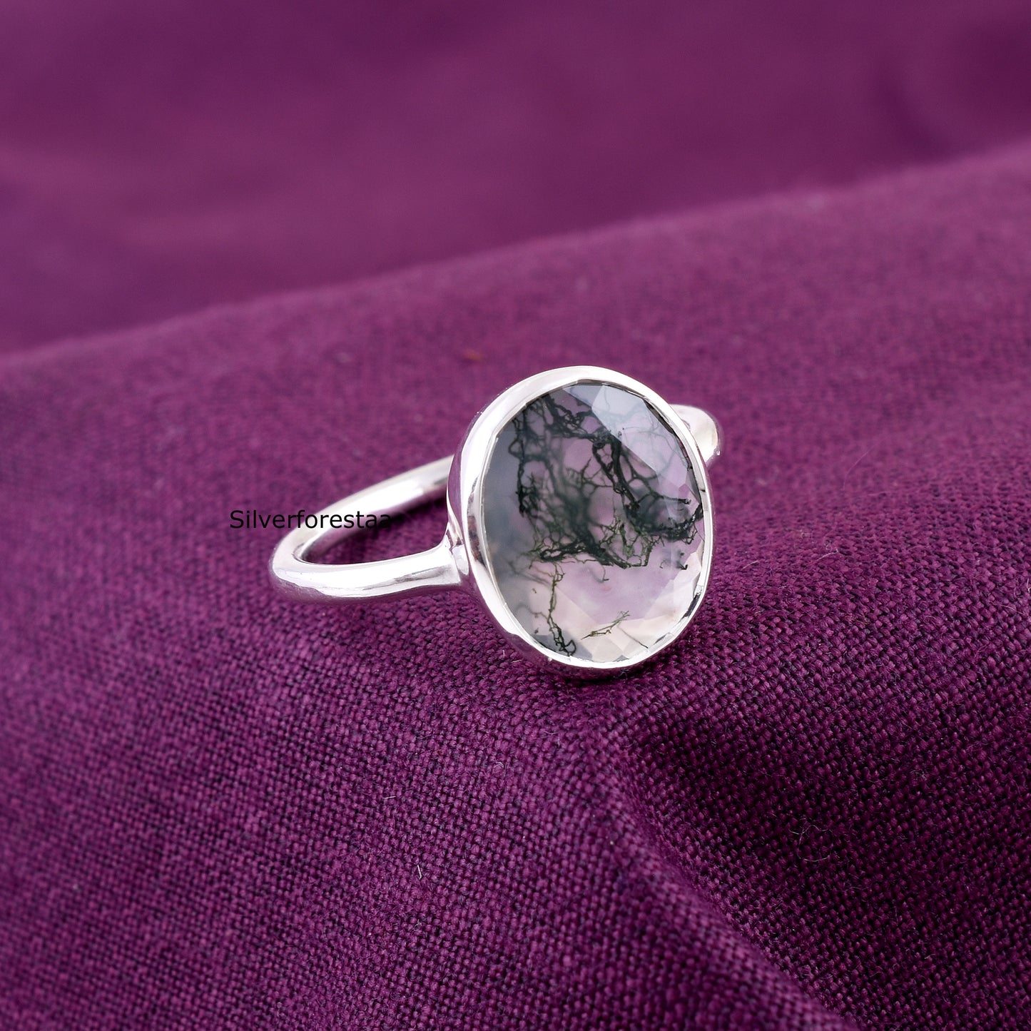 Midnight Moss Agate Silver Ring - SilverForestaa