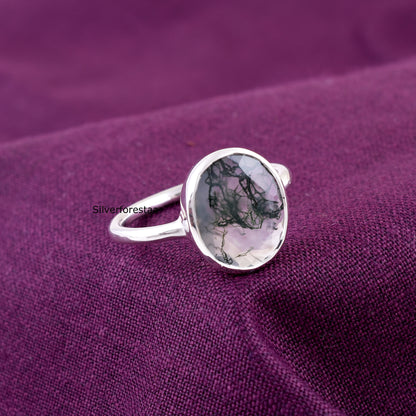 Midnight Moss Agate Silver Ring - SilverForestaa