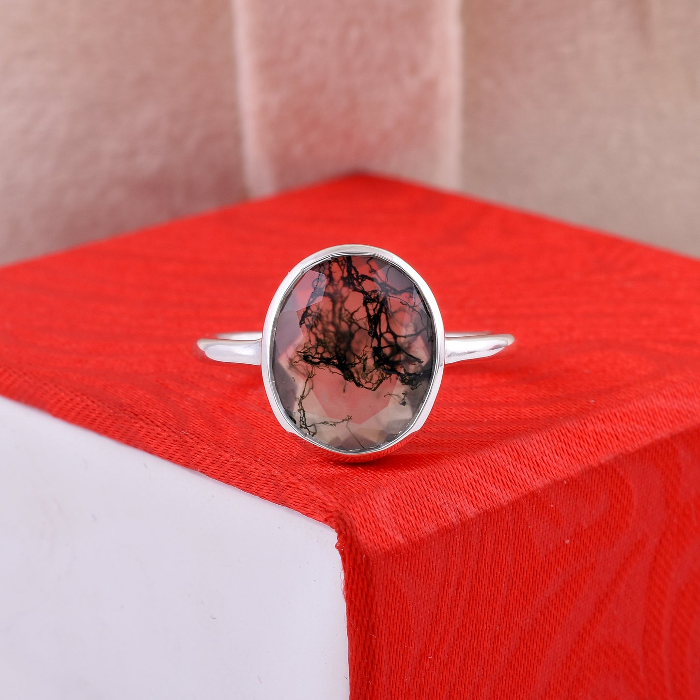 Midnight Moss Agate Silver Ring - SilverForestaa