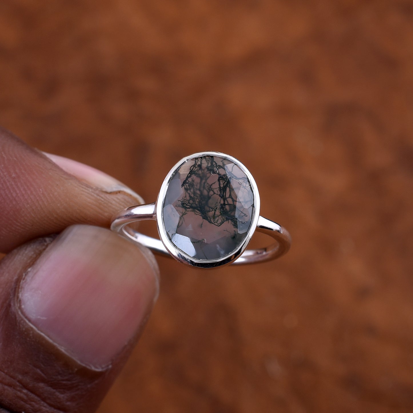 Midnight Moss Agate Silver Ring - SilverForestaa