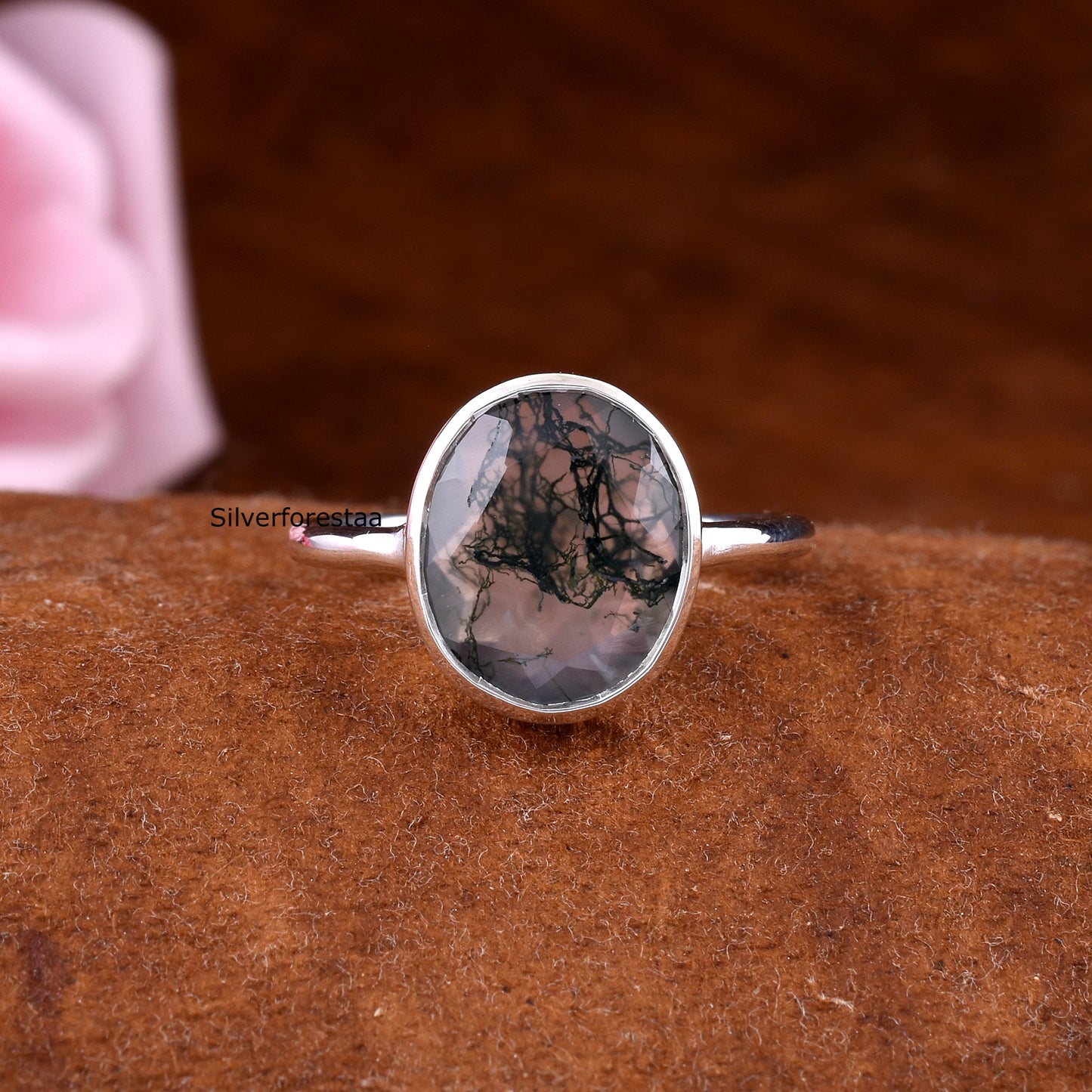 Midnight Moss Agate Silver Ring - SilverForestaa