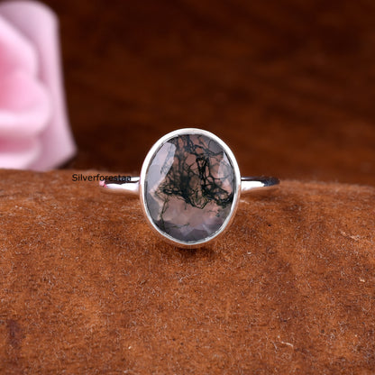 Midnight Moss Agate Silver Ring - SilverForestaa