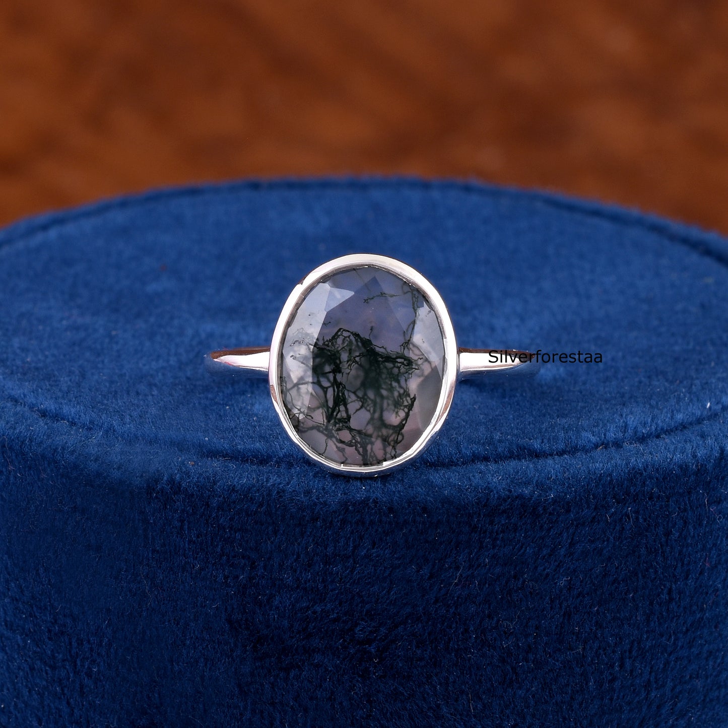 Midnight Moss Agate Silver Ring - SilverForestaa