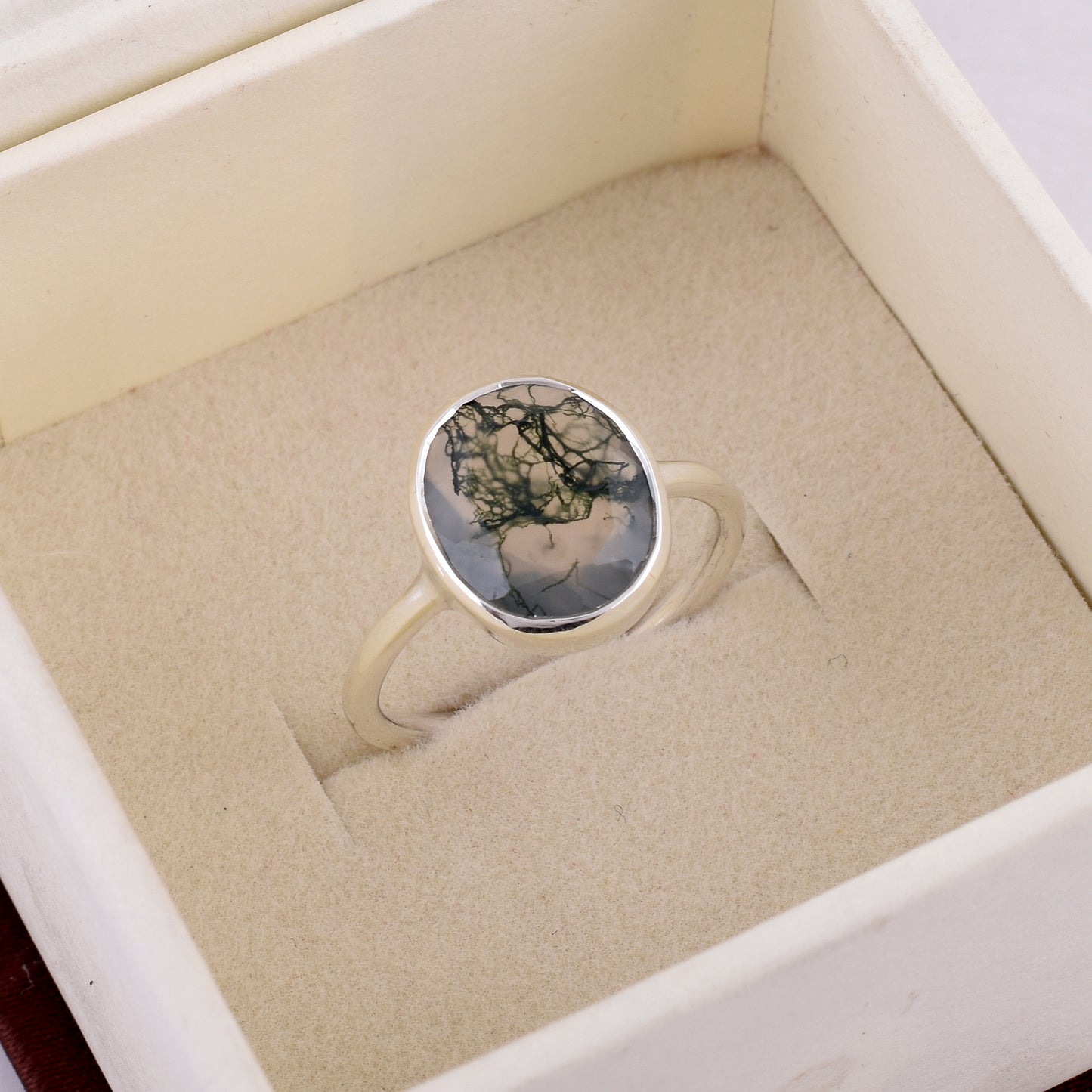 Midnight Moss Agate Silver Ring - SilverForestaa