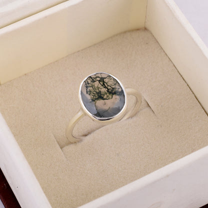 Midnight Moss Agate Silver Ring - SilverForestaa